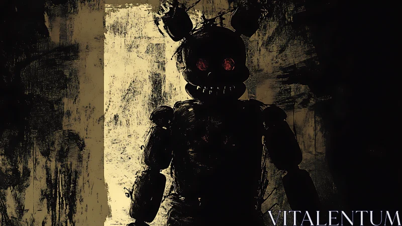 Shadowy animatronic watcher in a dim, eerie hallway.