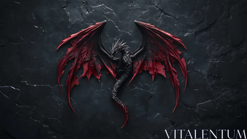 Crimson wings coil around midnight stone in draconic sigil