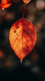 Solitary ember leaf glowing against a velvet autumn dusk.