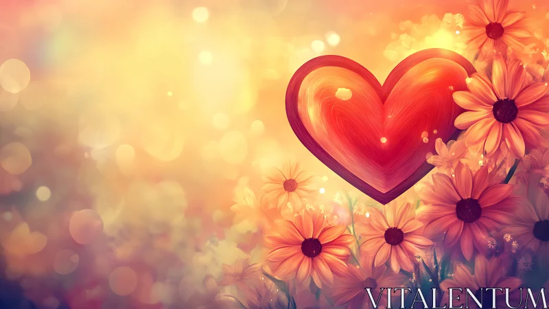 Glowing Heart Blooms Among Golden Flowers.