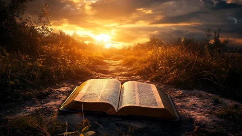 Sunlit scripture opens a glowing path through the wild meadow