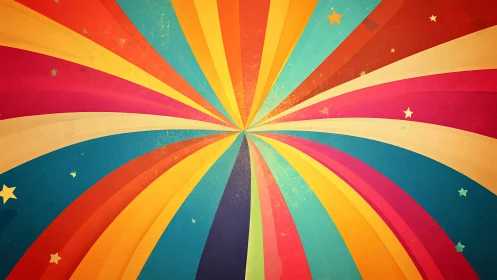 Radial rainbow burst with retro starfield vector composition.