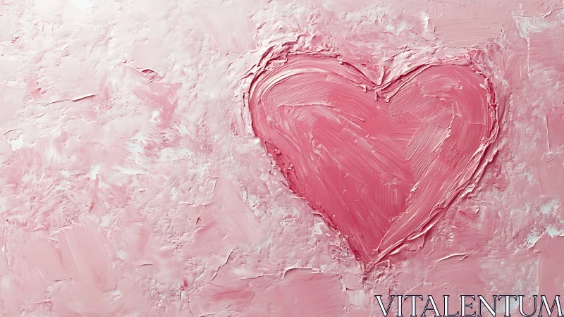 Impasto Heart Form Centered in Monochromatic Pink Field