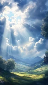 Sunlit Valley Dreamscape under Heaven’s Bright Aperture.