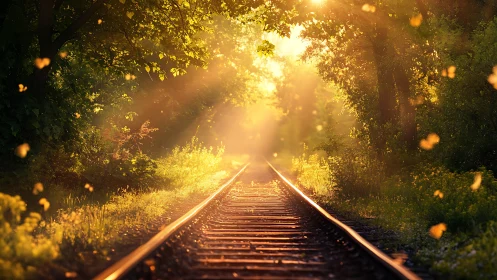 Sunlit railway corridor dissolves into atmospheric golden haze