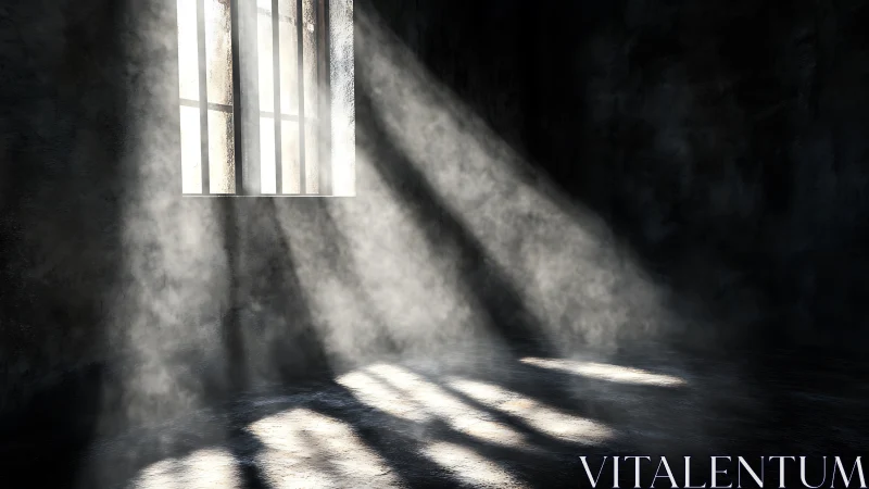Volumetric light rays through barred window in dark cell