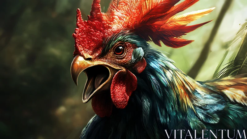 Vibrant Rooster Portrait with Dramatic Lighting and Rich Plumage
