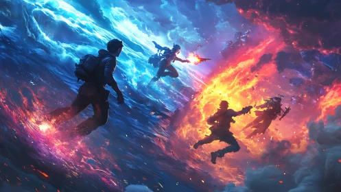 Elemental sci fi skirmish on oceanic battlefield with portal