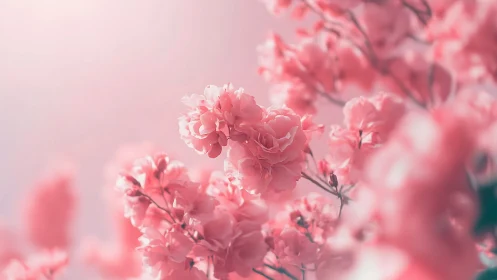 Pink carnations in soft focus bloom with layered petals