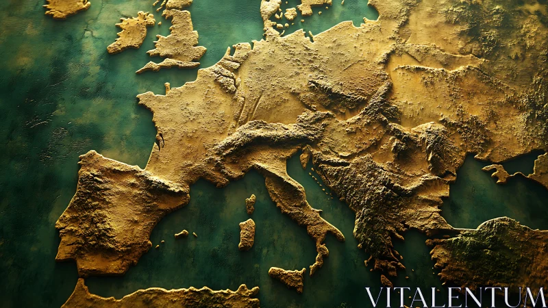 Textured 3D relief map renders sunlit terrain of Europe