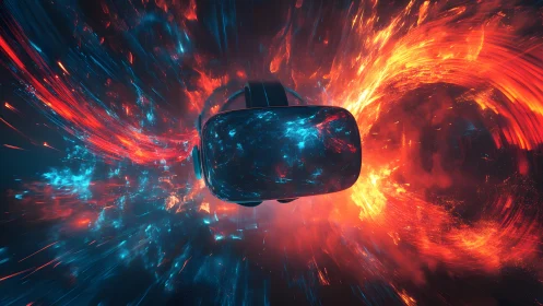 Virtual Reality Headset in Futuristic Sci-Fi Energy Explosion.
