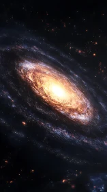 Spiral galaxy core rendered with luminous stellar disk.
