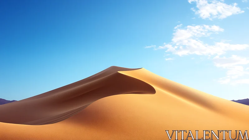 Golden desert dune curves beneath a clear blue sky.