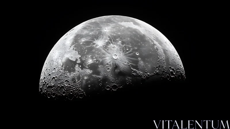 Detailed lunar surface close-up in stark black and white.