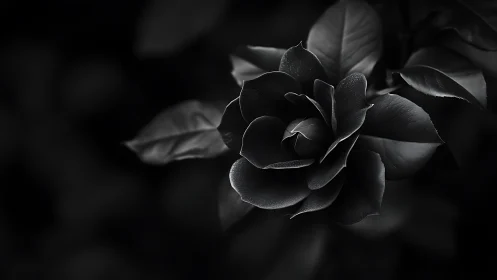 Black rose in dramatic monochrome light.