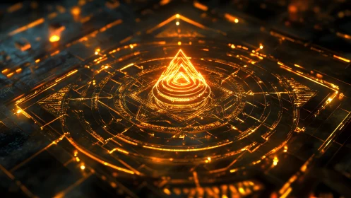 Glowing Futuristic Triangle Symbol in Digital Sci-Fi Circuitry.