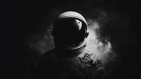 Solitude in starlit vacuum, an astronaut carved from night.