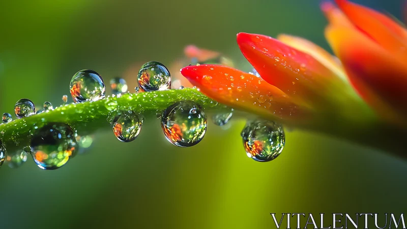 Macro photograph shows dew droplets reflecting orange petals