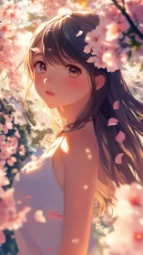 Soft-spoken dawn muse wandering through cherry blossom hush.