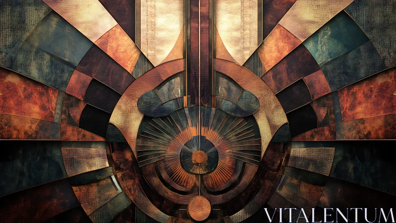 Geometric metal abstraction with radial copper panels.