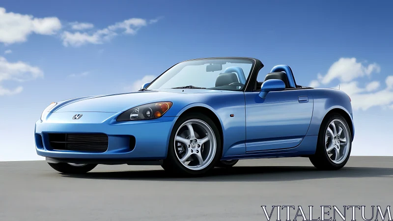 Skyline-blue roadster parked under clear daylight sky.