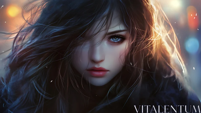 Digital portrait shows young woman&rsquo;s face in soft neon light