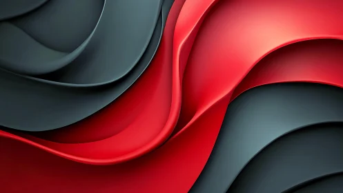 Crimson ribbons glide over charcoal waves in silky motion