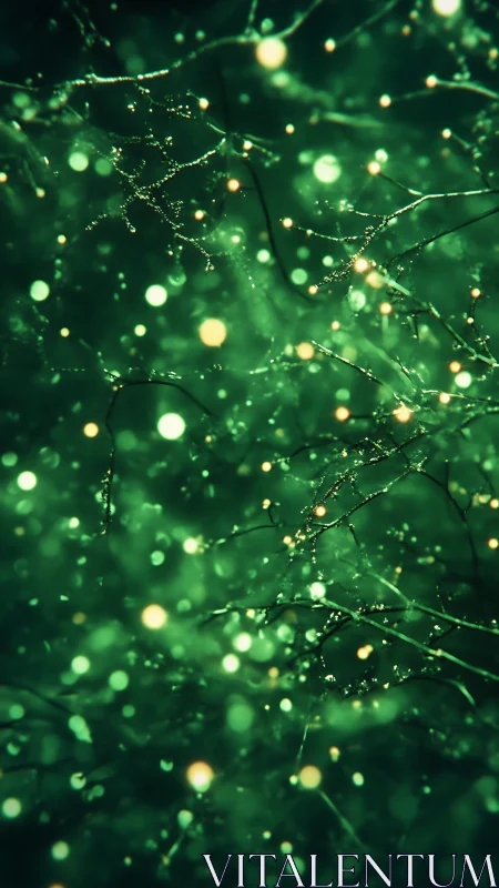 Green bokeh field overlays thin branching lines in soft focus