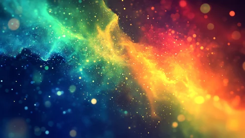 Spectral nebula band with high-saturation gradient and bokeh particles