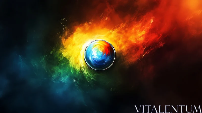 Orb-shaped Firefox-style emblem burns through dark cosmos