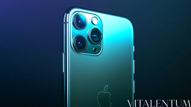 Shimmering teal smartphone with bold triple camera glow.