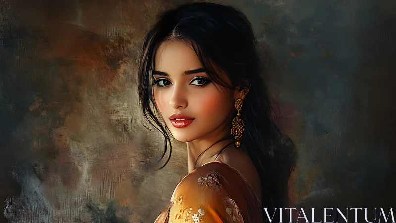 Softly lit digital portrait captures serene feminine grace