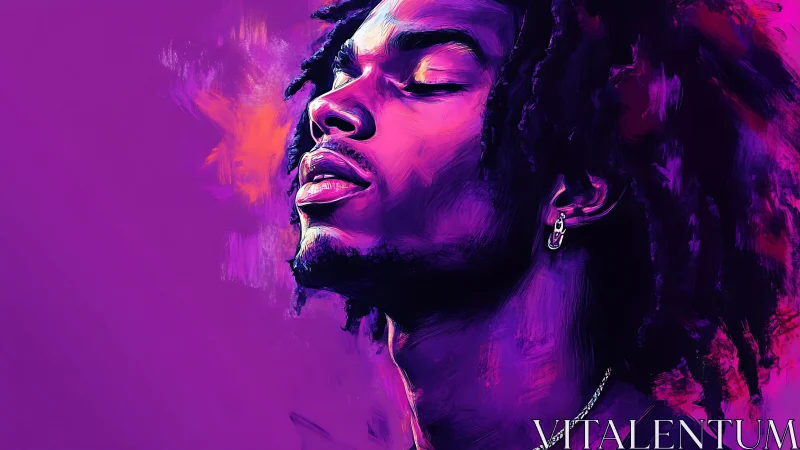Vibrant purple portrait catching a quiet, soulful breath.