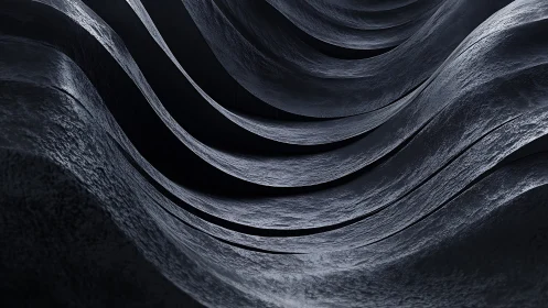 Sculpted graphite wave strata in monochrome 3D abstraction.