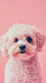 Digital portrait of white toy dog on minimal pink ground.