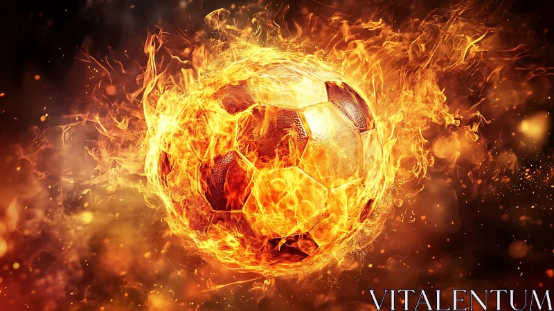 Soccer ball appears engulfed in digitally rendered flames