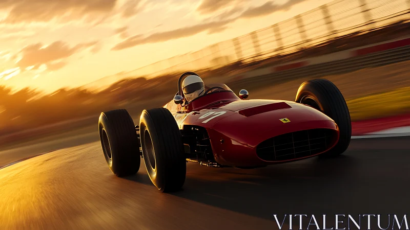 Sunset-scorched circuit lets vintage red racer slice the light