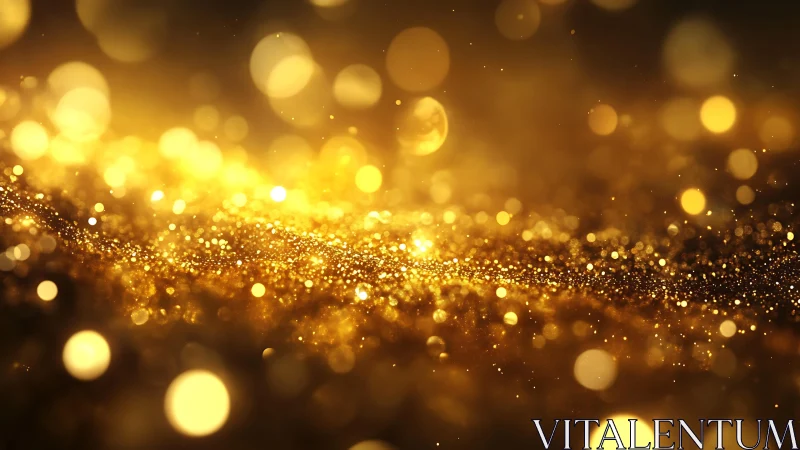 Abstract golden glitter bokeh background with glowing light effects.