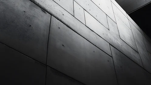 Minimalist concrete facade in dramatic oblique lighting.