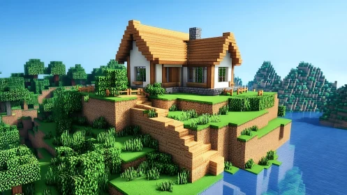 Pixelated Paradise: Where Digital Architecture Meets Natural Harmony.