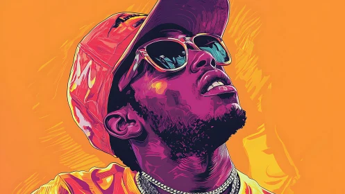 Bold vector portrait of stylish man in cap and sunglasses.