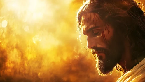 Gentle profile of a wounded man bathed in golden light.