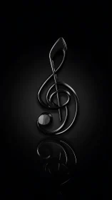 Glossy black treble clef symbol rendered on dark background