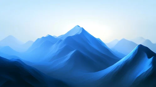 Layered blue mountain ridges form an abstract atmospheric vista