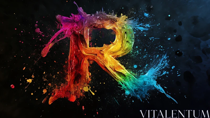 Color-splashed letter R bursts into swirling liquid motion