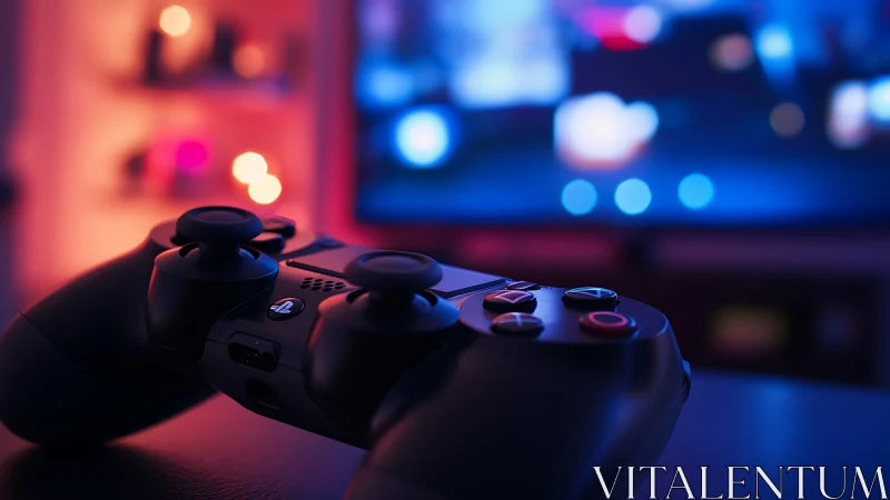 Game controller rests before defocused illuminated screen