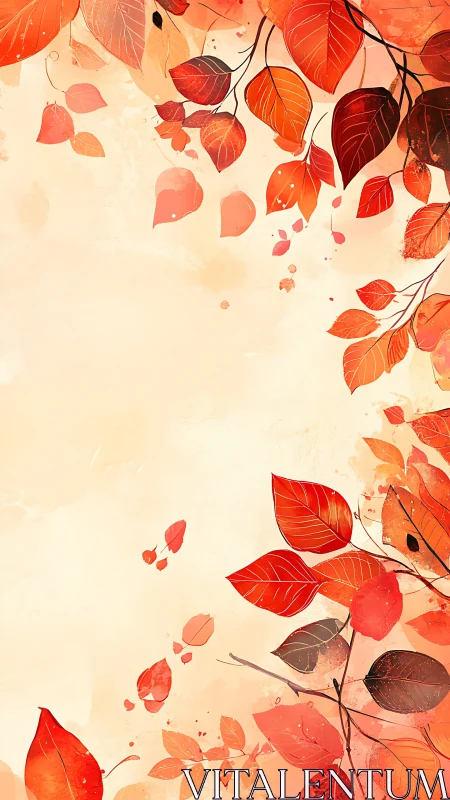 Autumn foliage illustration frames soft negative space vertically