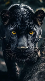 Black Panther Portrait with Luminous Amber Eyes.