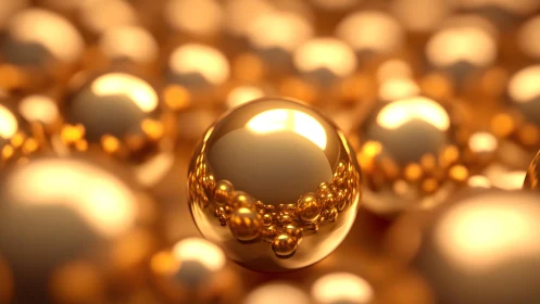 Luminous gold spheres ripple through a molten dreamscape.