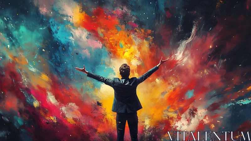 Dream-wrapped creator commands a supernova of swirling color.